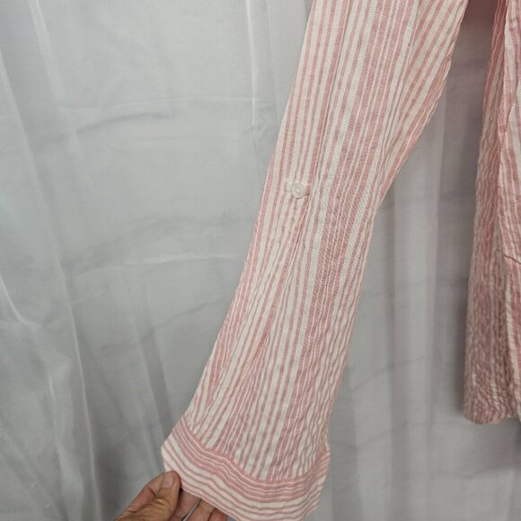 Jane + Delancey Pink White Striped Roll Tab Hi-low Blouse Beach Summer M - Picture 3 of 13